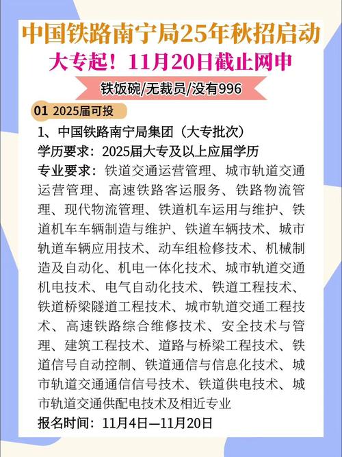 中国铁路南宁局25年秋招启动!中国铁路南宁局25年秋招启动!大专起报!